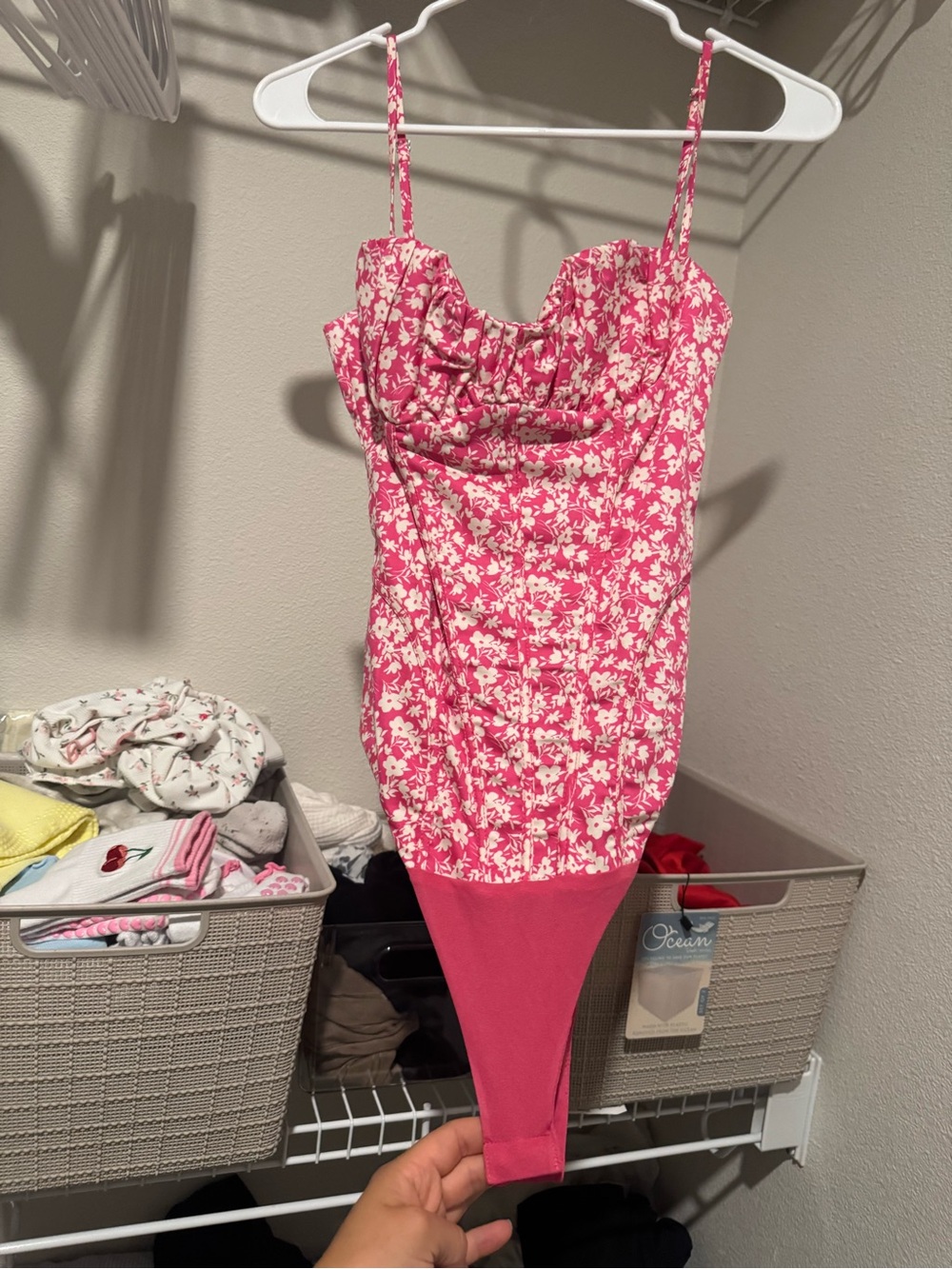 Zara Hot Pink Floral Sleeveless Bodysuit